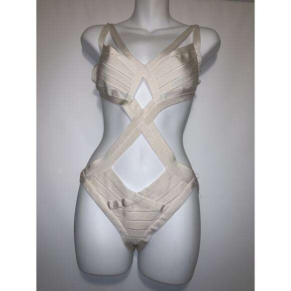 Herve Leger one piece woman swimsuit Ivory Size Small - Picture 2 of 7